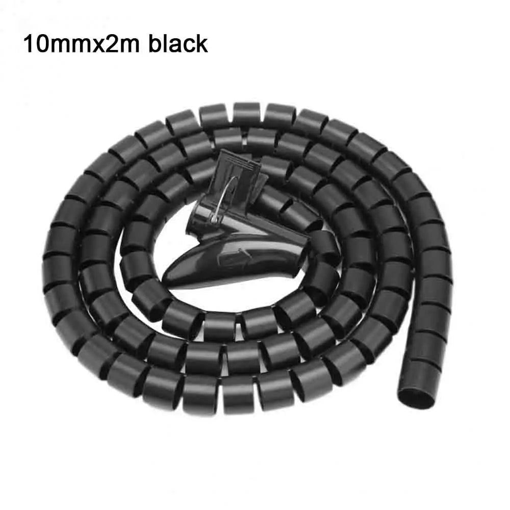 2M 16/10mm Flexible Spiral Cable Wire Protector Cable Organizer Computer Cord Protective Tube Clip Organizer Management Tools
