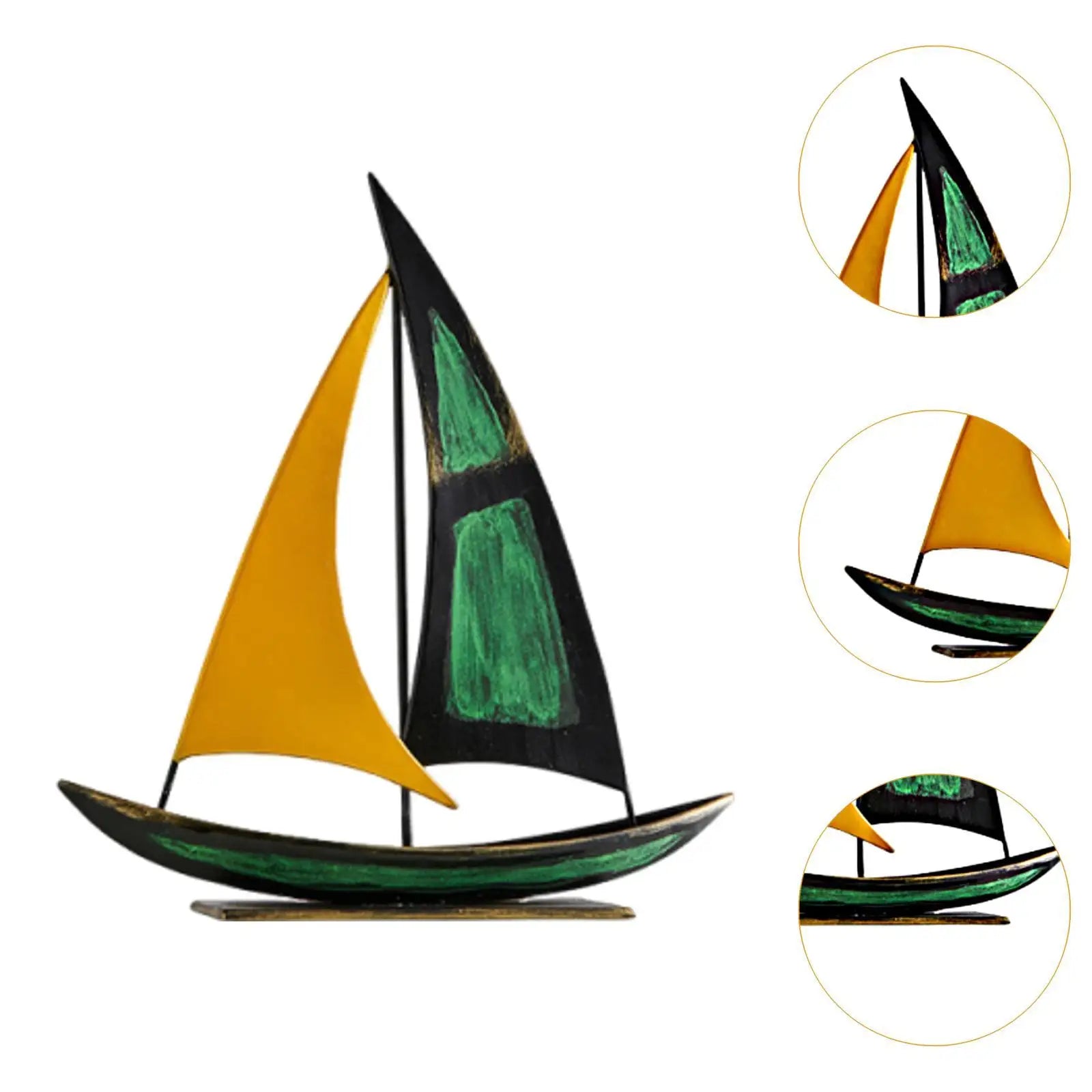 Iron Sailboat Sculpture Desktop Boat Statue Figurine Collection for Office Home Cabinet Table Centerpiece Living Room Decoration
