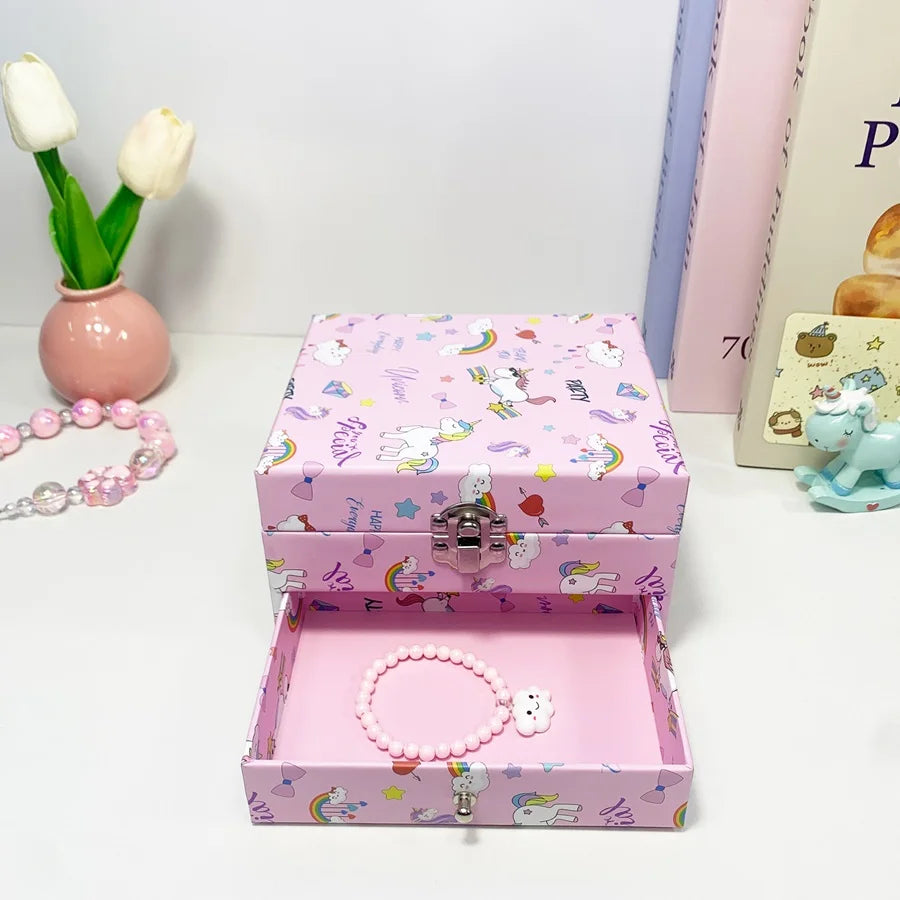 1pc Music Box with Drawer Mirror Rotating Pink Pony Jewelry Storage Box for Ring Necklaces Bracelets Birthday Gift