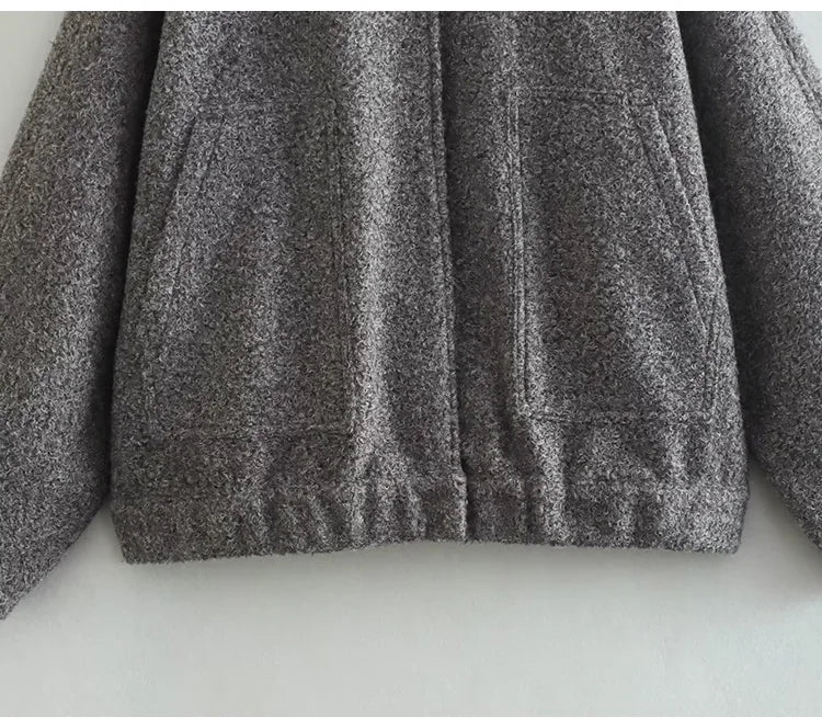 MiuKoMiYa Army Green Short Wool Blend Bomber Jackets For Women Winter Outdoor Women's Woolen Blend Coat Women Loose Wool Jacket