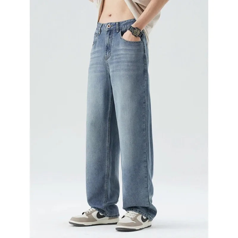 Spring Summer Thin Men's Loose Jeans Lyocell Draped Soft Fashion Loose Pants Streetswear Vintage Straight Y2K Denim Trousers