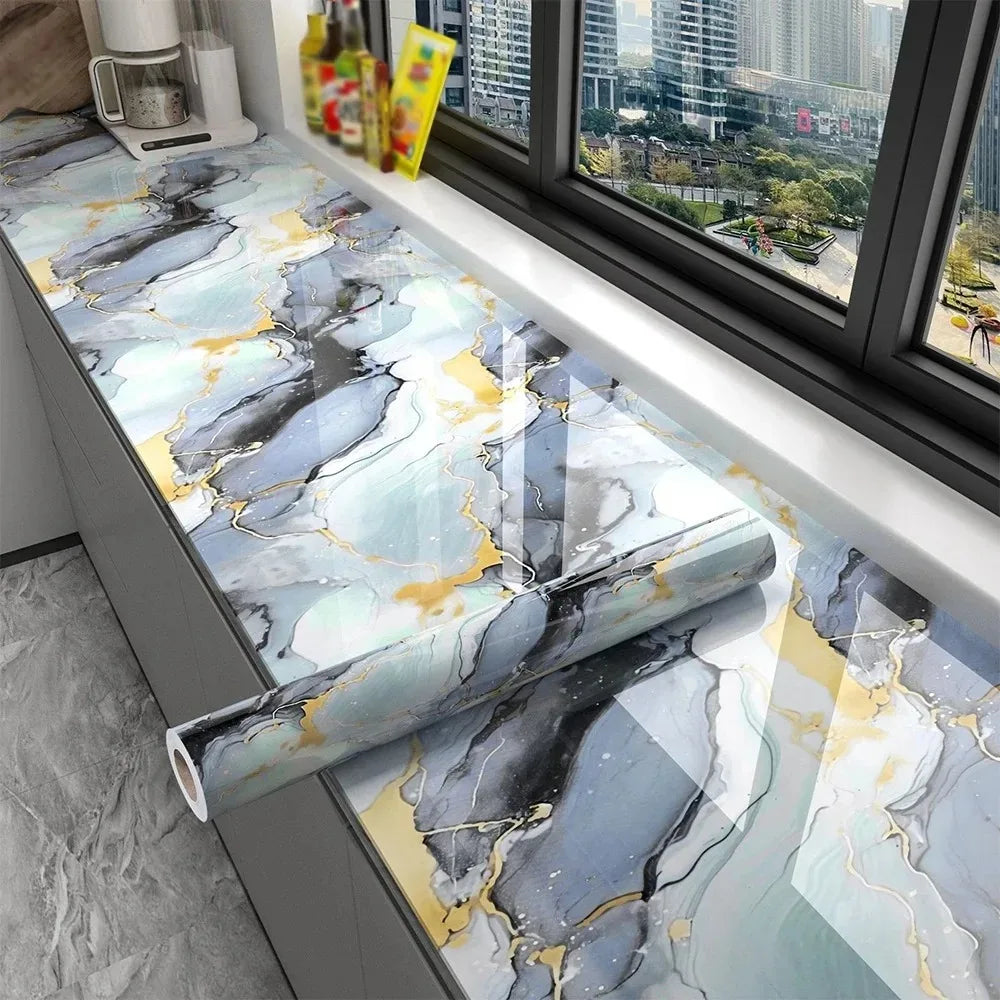 40cm Marble Pattern Kitchen Wall Stickers Self-Adhesive Oil-Proof Stain-Resistant Livingroom Resistant Home Decorative Wallpaper
