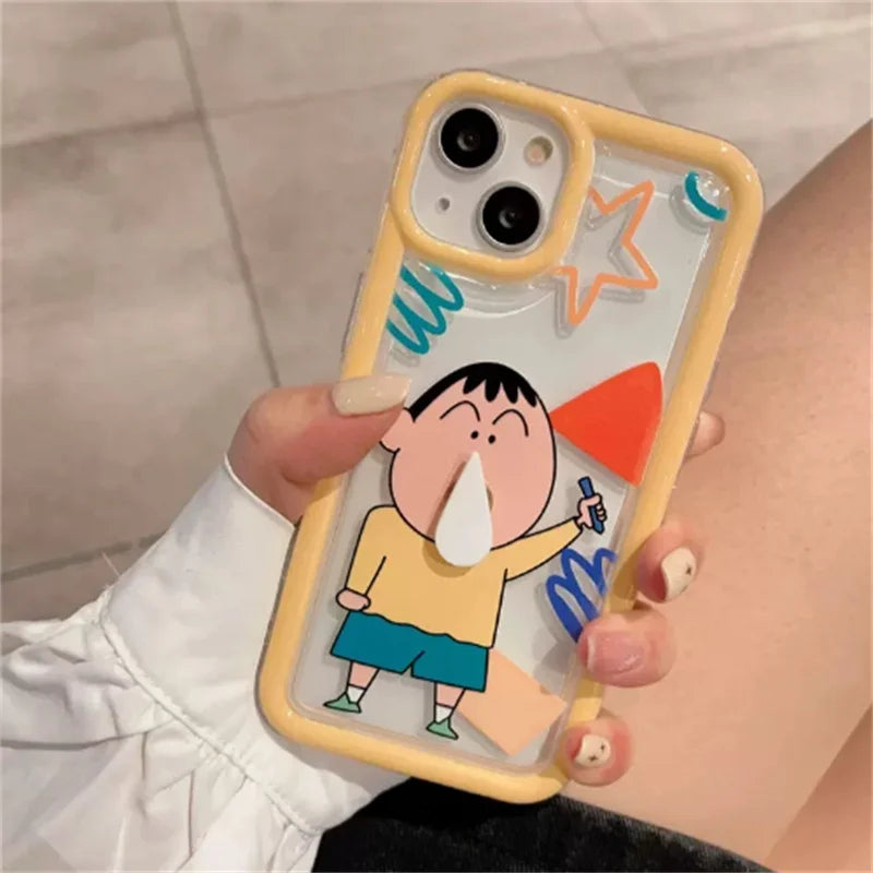 3D Rotating Crayons Shin-Chans Phone Case For IPhone 16 15 14 Pro Max Plus 11 13 12 Mini Pro Max Cover Airbag Clear Soft Casing
