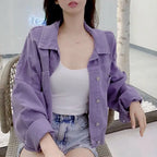 Internet Celebrity Purple Denim Jacket for Women Spring Autumn New Fashion Versatile Small Bf Loose Short Jacket Denim Jacket