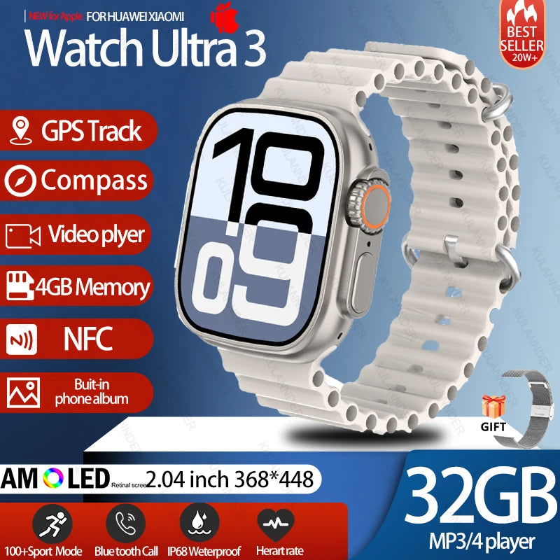 2025 New IOS DT Ultra 3 High-End Business Watch 32G Large Memory Album Smartwatch Men Sports Fitness Waterproof Watch Sportwatch