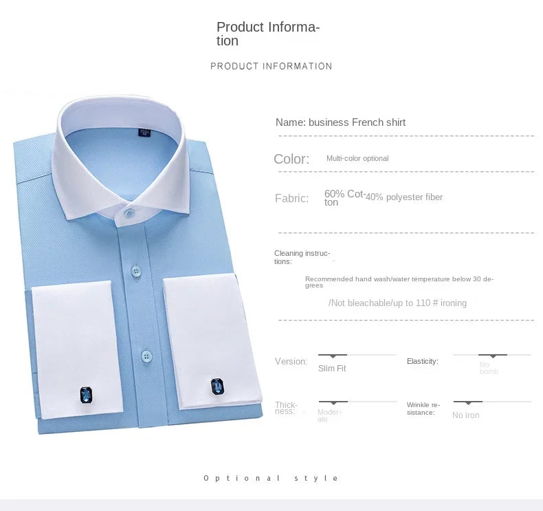 2024 Niche Chic Double Folded Sleeve Windsor Collar  Business Long-sleeved Shirt Men's High-grade  Dress random French Cufflinks