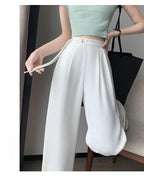 2025 New Spring Summer Tapered Wide Leg Suit Pants White High Waist Drop Hem Loose Straight Casual Slim Fit Trousers Female