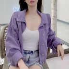 Internet Celebrity Purple Denim Jacket for Women Spring Autumn New Fashion Versatile Small Bf Loose Short Jacket Denim Jacket