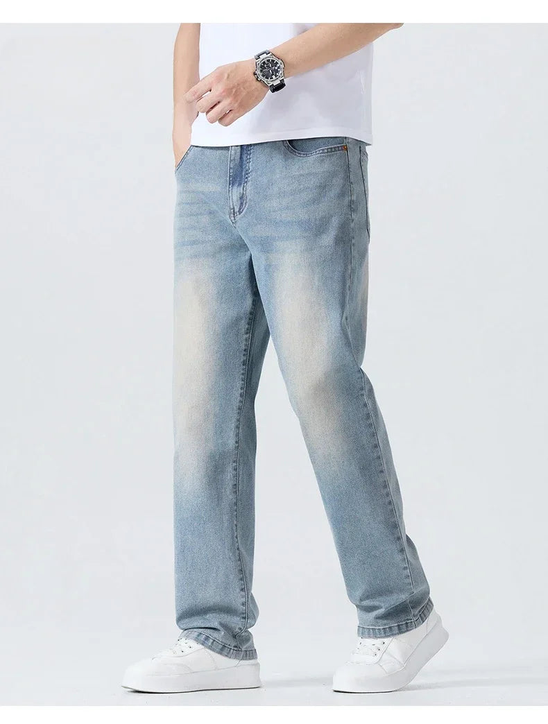 Summer Thin Straight Jeans Men's Clothing Soft Breathable Trousers Male Brand Comfortable Business Loose Denim Pants Retro Y2K