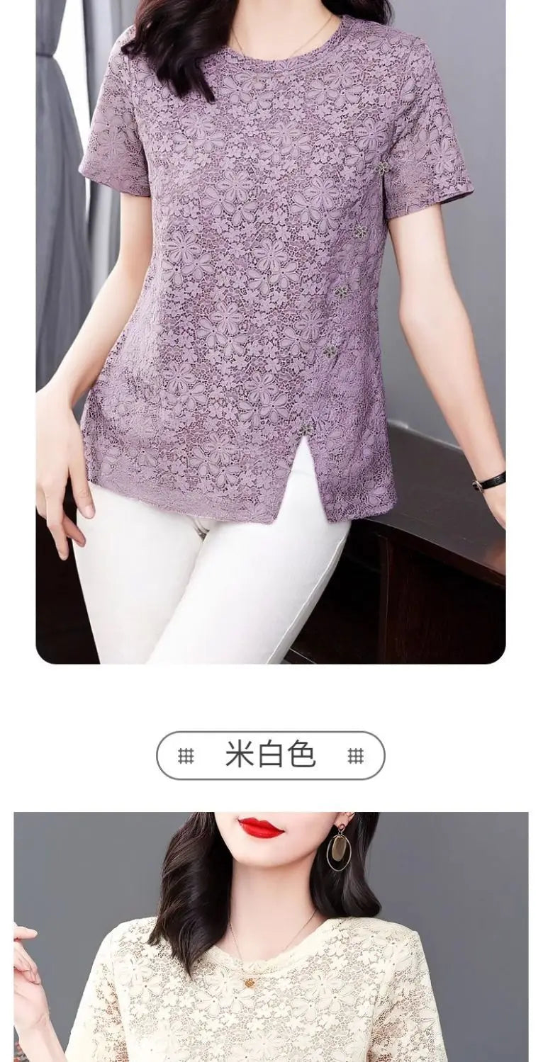 Lace Women's Summer New Fashion Stylish Short Sleeve T-Shirt Plus Size Design Sense Loose Slimming Top