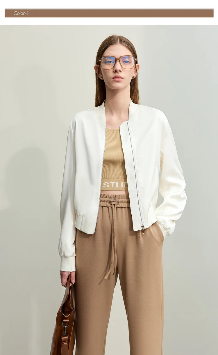 AMII Minimalism Jacket Woman Baseball Jacket Embroidery Letter Zipper 2023 Spring New Casual Women's Clothes Female Top 72331004
