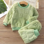 New Autumn and Winter Flange Pajamas Suits Children's Long Sleeve Top+Trousers Sets Plus Velvet Thick Home Wear 1-6 Years Old
