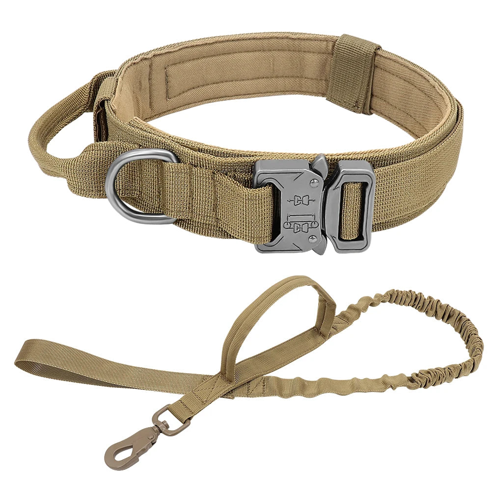 Nylon Tactical Dog Harness Collar Leash No Pull Military Pet Harness Vest For Medium Large Dogs Training Molle Harness Pouches