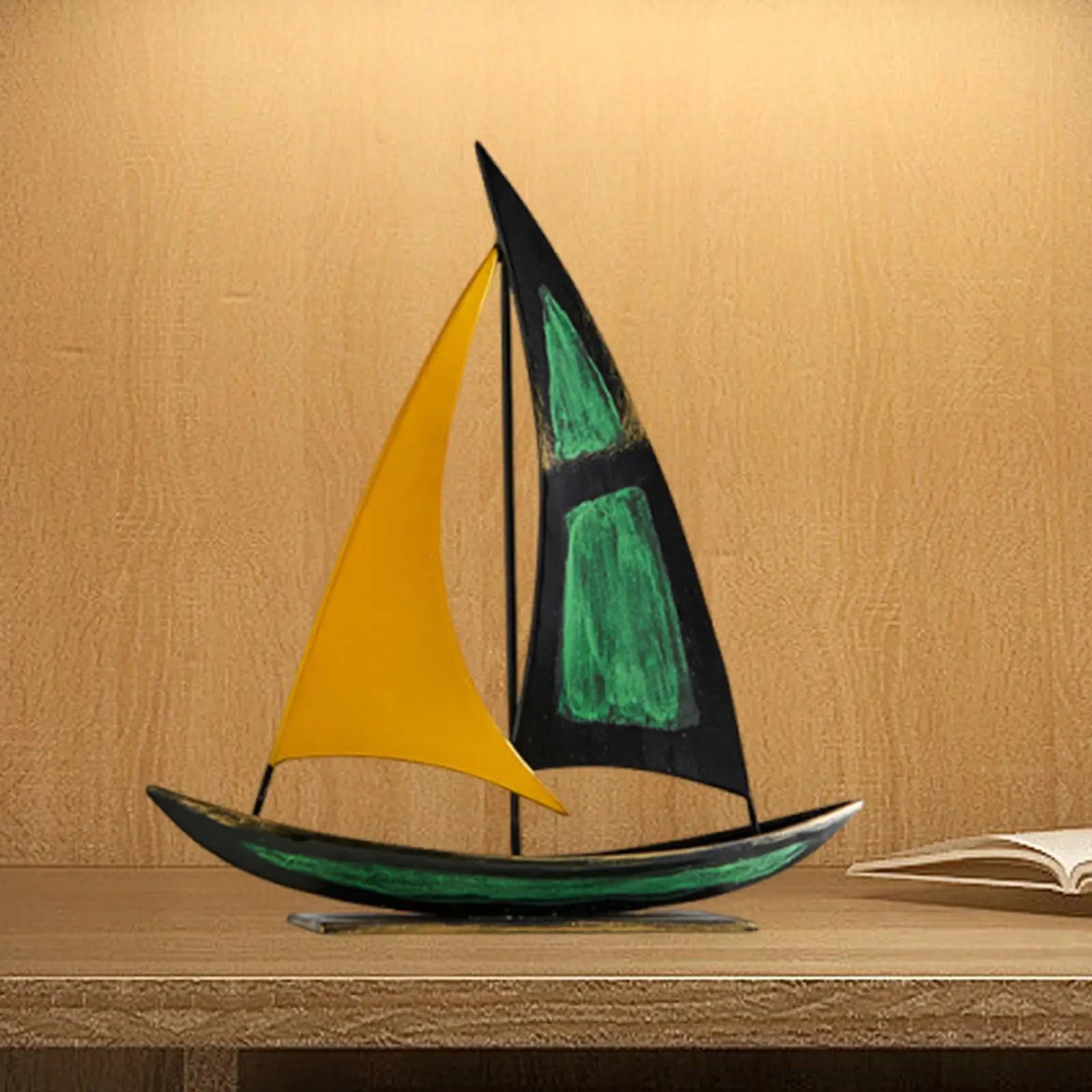 Iron Sailboat Sculpture Desktop Boat Statue Figurine Collection for Office Home Cabinet Table Centerpiece Living Room Decoration