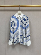 Elegant 2025 Summer Women's Geometric Print Contrasting Collar Shirt+Shorts+Long Sleeved Shirt+Pleated Skirt Set
