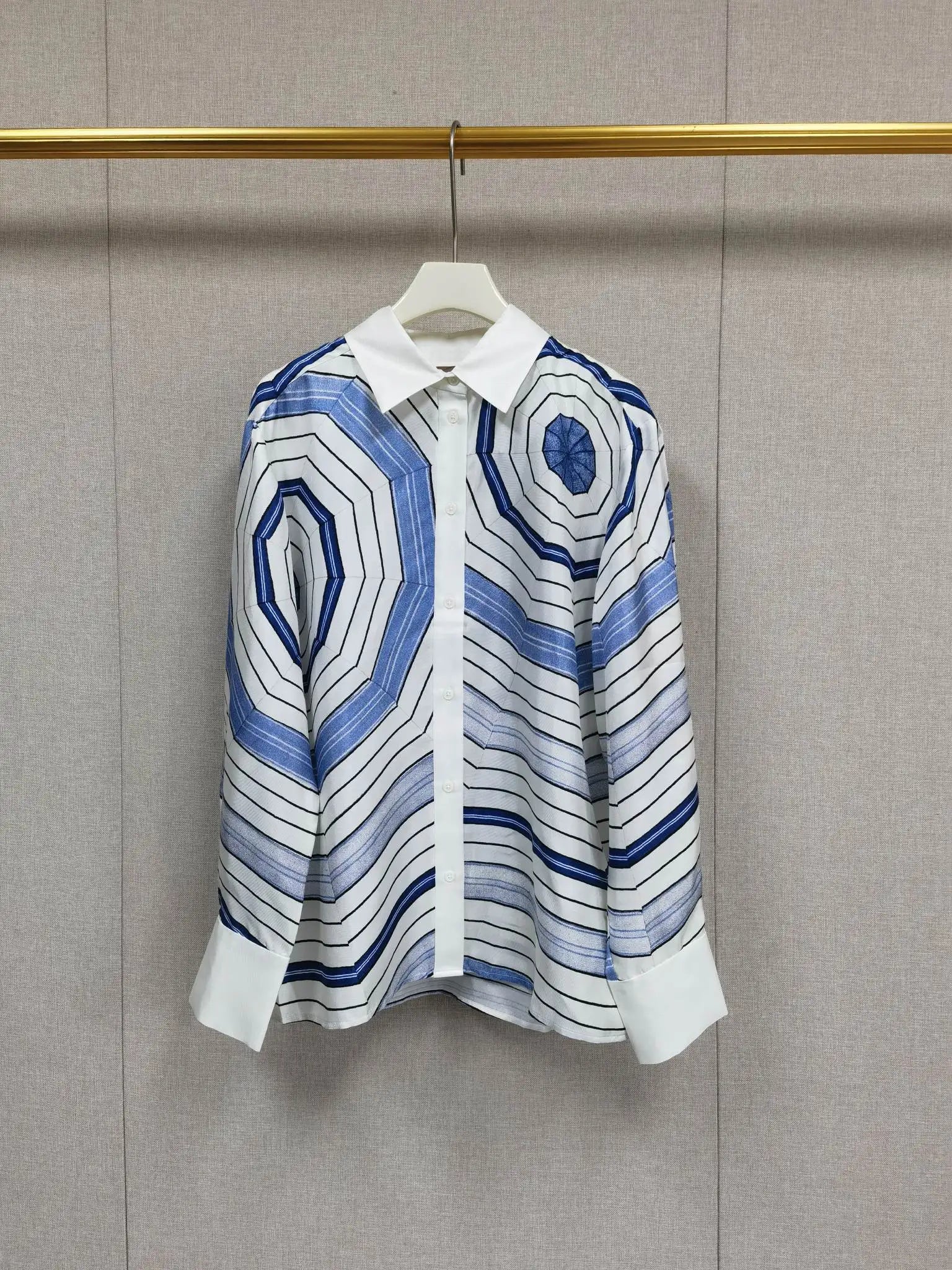 Elegant 2025 Summer Women's Geometric Print Contrasting Collar Shirt+Shorts+Long Sleeved Shirt+Pleated Skirt Set