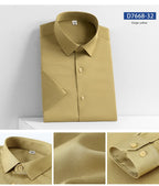 2023 Summer Short Sleeve High Density Silky Material Solid  Elastic Business Men Dress Shirts No Pocket Stretch Clothes