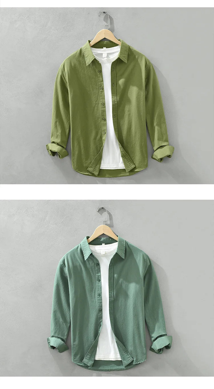 2025 Spring New Casual 100% Cotton Long Sleeve Shirt for Men Multi-color Simple Solid Color Classic Daily Shirts CM6651