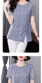 Lace Women's Summer New Fashion Stylish Short Sleeve T-Shirt Plus Size Design Sense Loose Slimming Top