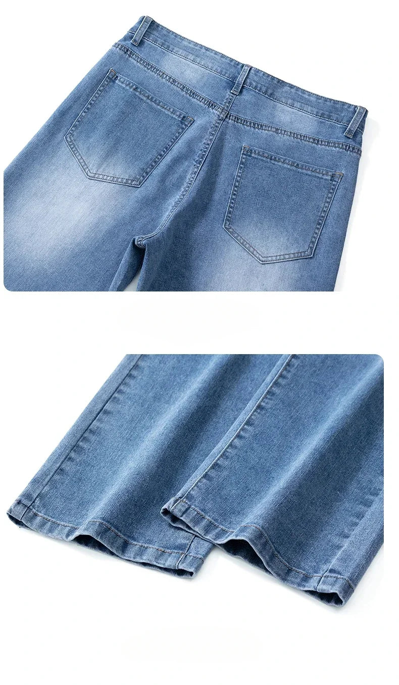 Summer Thin Straight Jeans Men's Clothing Soft Breathable Trousers Male Brand Comfortable Business Loose Denim Pants Retro Y2K
