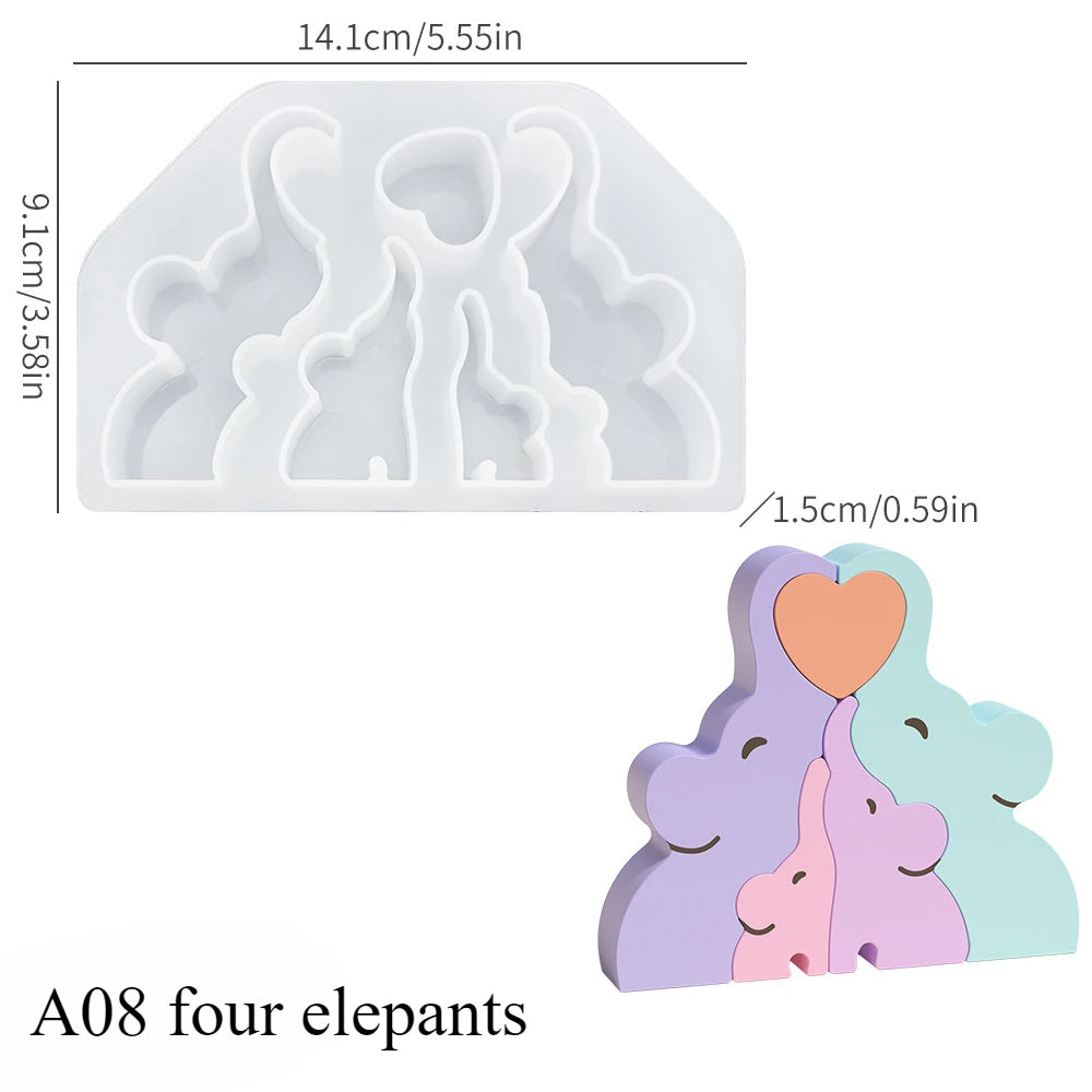 Dogs Family Puzzles Clay Silicone Mold Cat Bear Elephant Gypsum Plaster Mould Animal Craft Ornament Cement Concrete Resin Mold