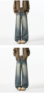2025 New Retro Washed Straight-Leg Jeans For Men High Street Fashion Baggy Denim Pantalones Hombre Hip Hop Distressed Y2K Jean