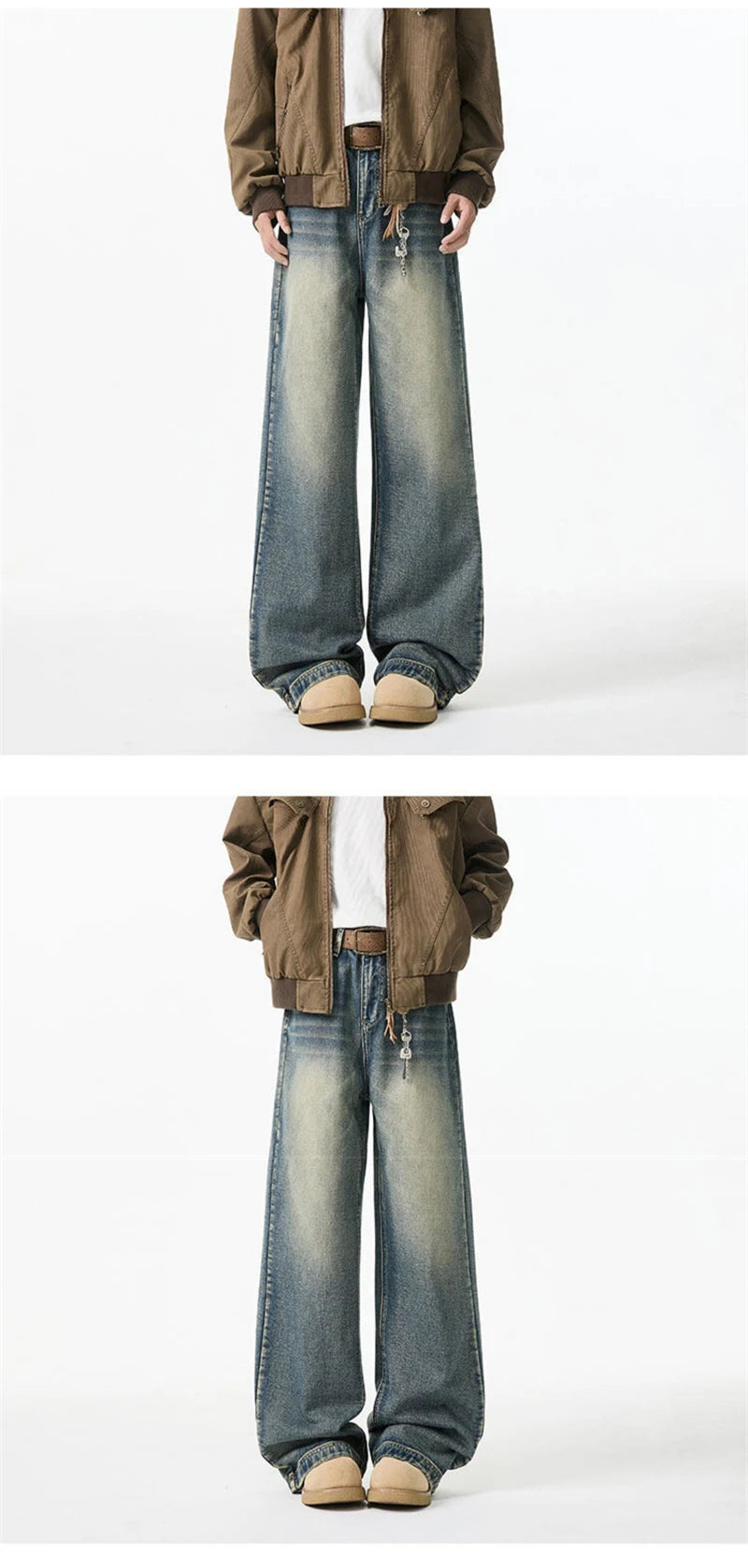 2025 New Retro Washed Straight-Leg Jeans For Men High Street Fashion Baggy Denim Pantalones Hombre Hip Hop Distressed Y2K Jean