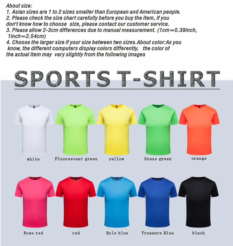 Multicolor Quick Dry T Shirt Summer Short Sleeve Fitness Shirt Running Football Jersey Training Workout Breathable Sportswear