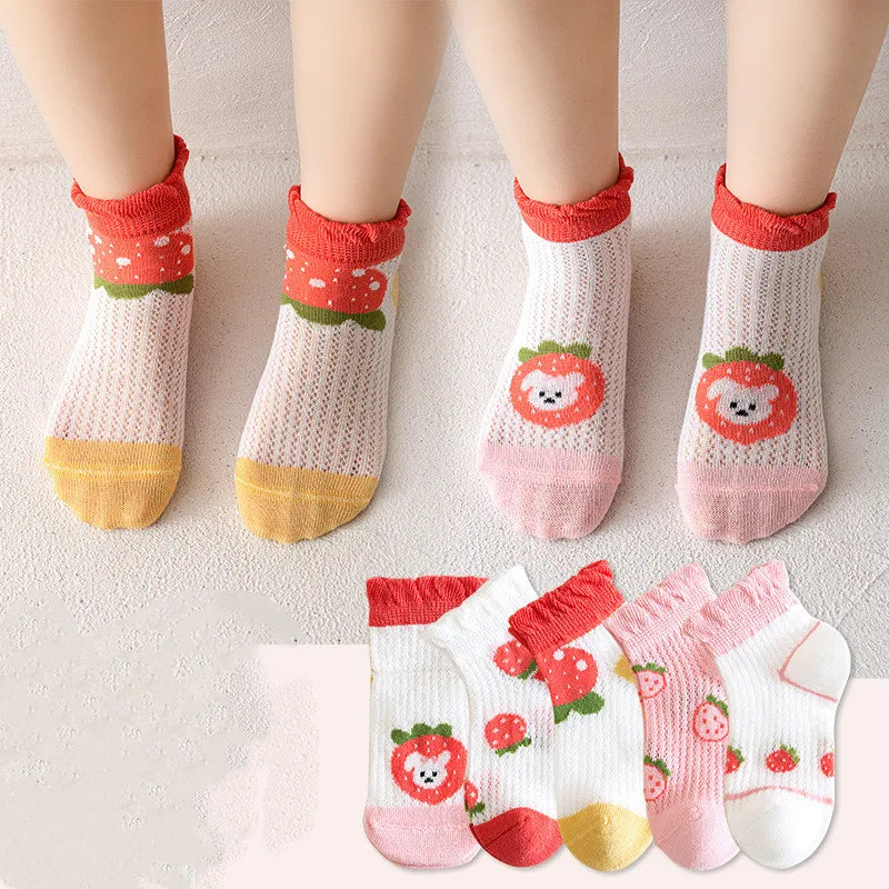 5 Pairs/Lot Children Socks Boy Girl Baby Fashion Cotton Solid Wild Soft Cozy Breathable For 1-12Y Summer Kids Casual Mesh Socks