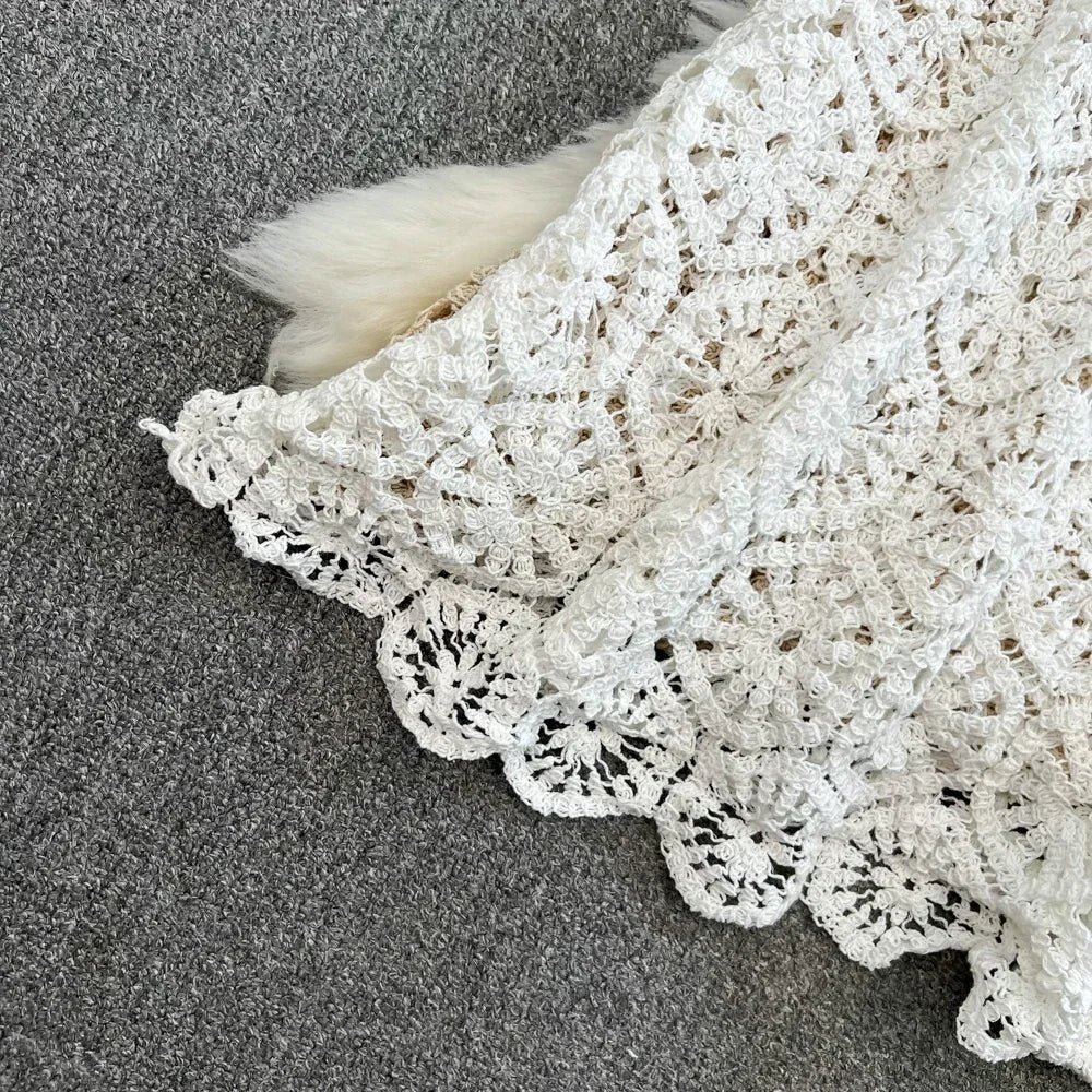 Boho Holiday Long Skirts Women Crochet Hollow Out Female Trumpet Skirt Ladies Elegant Lace Patchwork Summer Skirt Dropshipping
