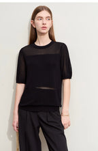 Amii Minimalism 2024 Knit Sweater Women Summer New Solid O-Neck Loose Short-sleeved Wool Casual Patchwork Chic Tops 12422028
