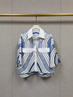Elegant 2025 Summer Women's Geometric Print Contrasting Collar Shirt+Shorts+Long Sleeved Shirt+Pleated Skirt Set