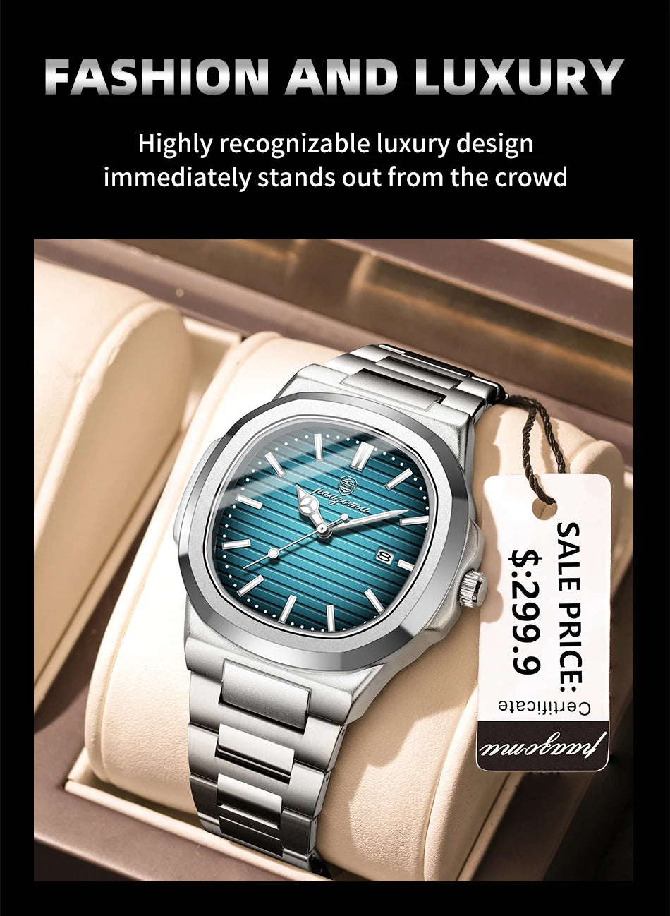 PENGAGAR Trend Men's Watches Classic Fashion Original Quartz Watch for Man Square Dial Waterproof Luminous Date Wristwatch Reloj