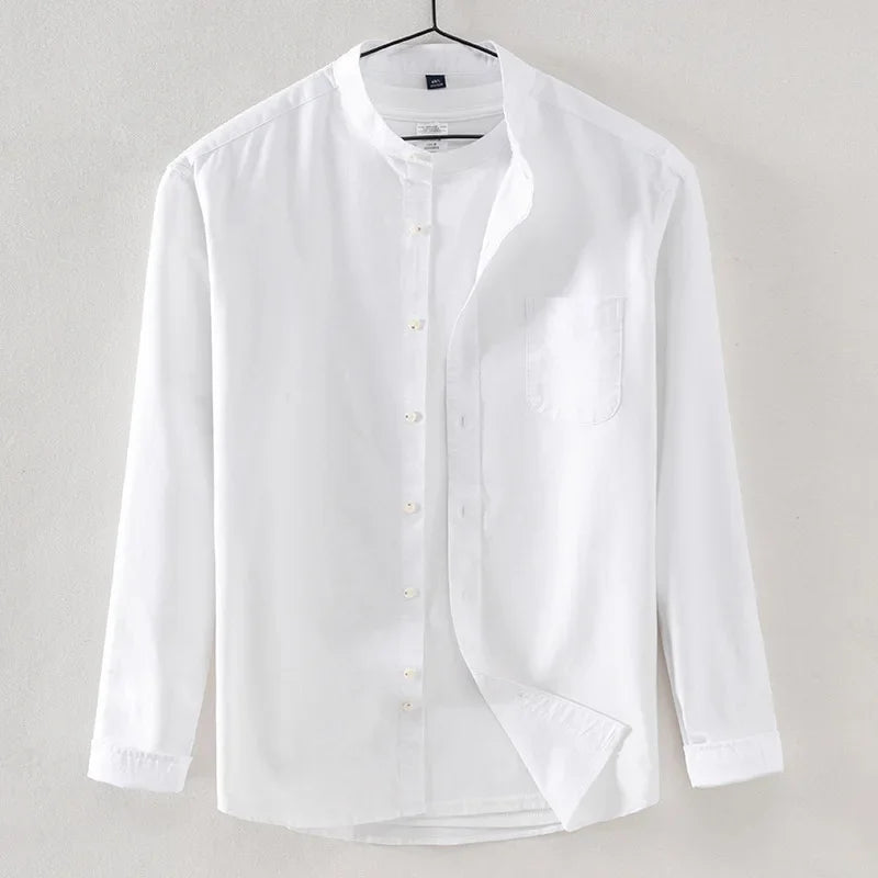 2025 Cotton Stand-up Neck Oxford Spinning Anti-wrinkle Casual  Spring  Autumn New Men's Shirt Jackets  Long Sleeve Shirt Men's
