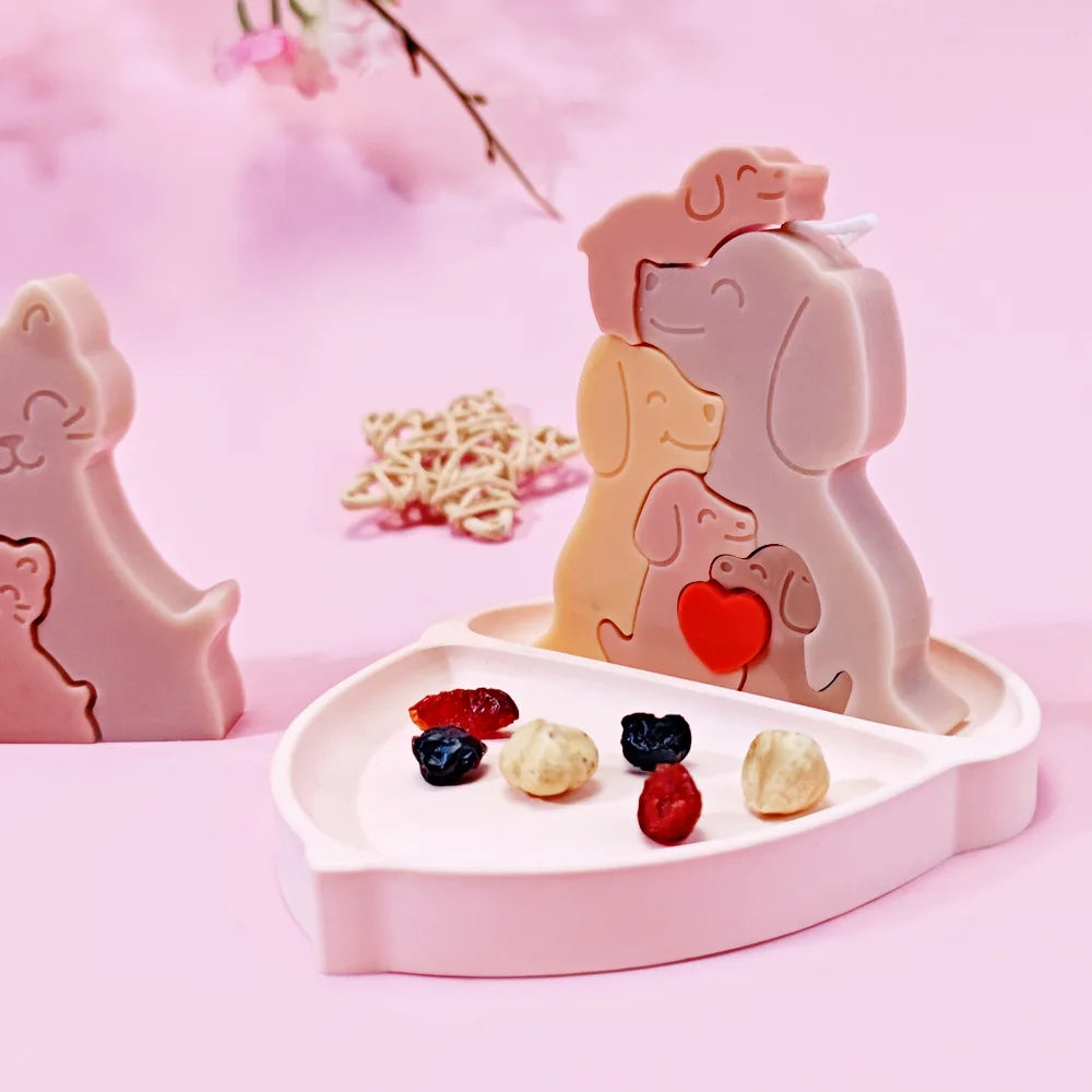 Dogs Family Puzzles Clay Silicone Mold Cat Bear Elephant Gypsum Plaster Mould Animal Craft Ornament Cement Concrete Resin Mold