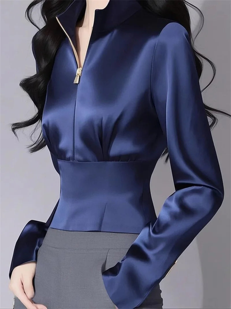 Luxury Satin Shirt Women's Spring Summer New Coat Unique Beautiful Waist Jacket French High-Grade Outerwear Female Overcoat Tops