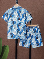 Boys' 2025 New Summer Fashion Suit Hawaiian All-Over Printed Beach Boy Trendyy Thin Shirt Shorts Two-Piece Set