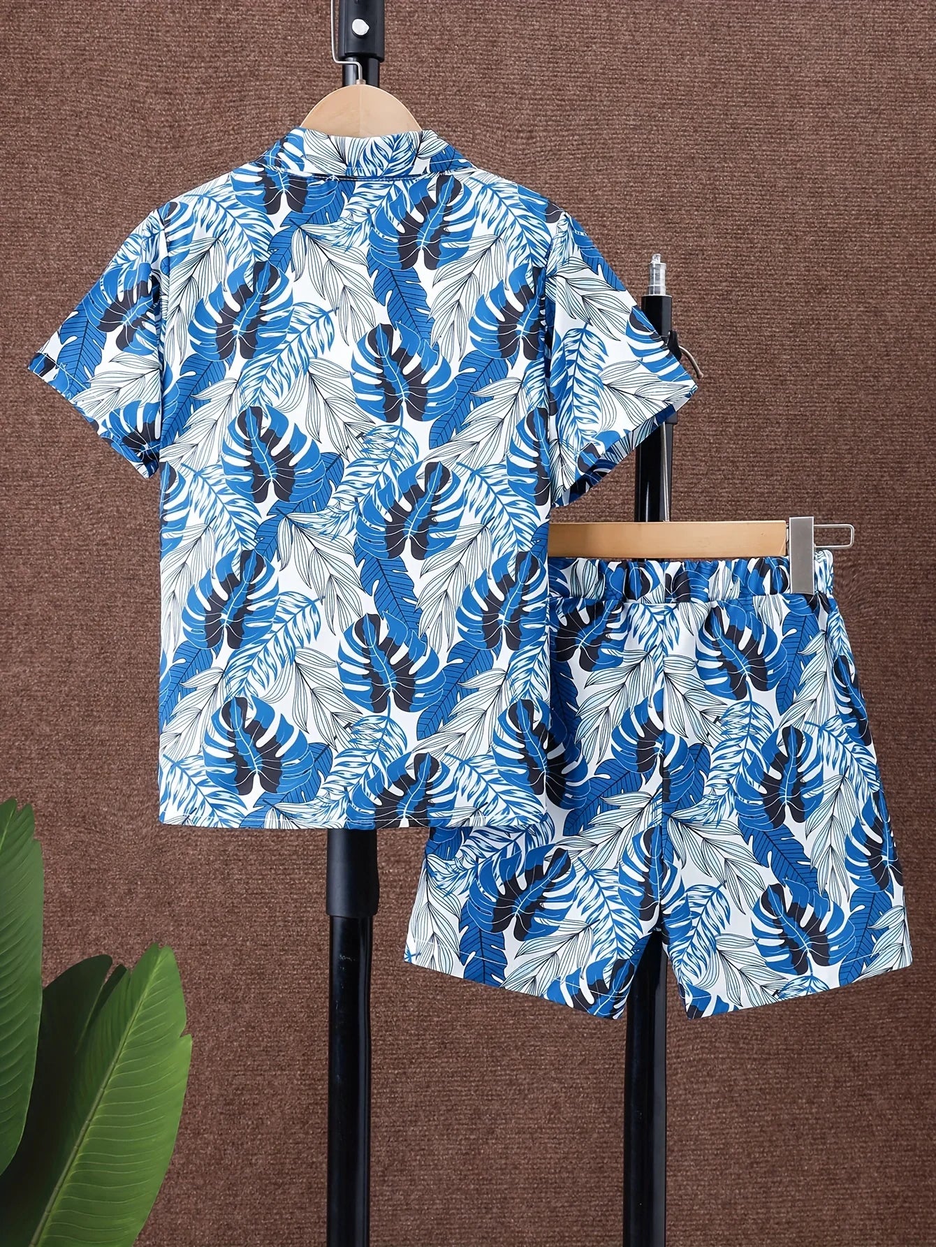 Boys' 2025 New Summer Fashion Suit Hawaiian All-Over Printed Beach Boy Trendyy Thin Shirt Shorts Two-Piece Set
