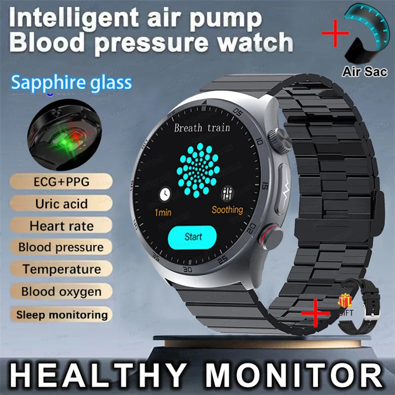 Sapphire Glass AMOLED Blood Pressure Smart Watches ECG Blood Oxygen Blood Pressure Air Pump Sport Health Tracking Smartwatch NFC