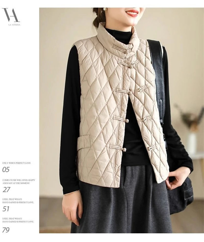 2024 New Autumn Winter Parkas Women Puffer Vest Loose Cropped Stand Collar Sleeveless Vest Jackets Down Cotton Padded Waistcoat