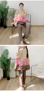 Miyake Diamond Pleated Two Piece Set Women Winter Outfits Elegant Causal Batwing Long Sleeve Three Colour Tos Straight Pants