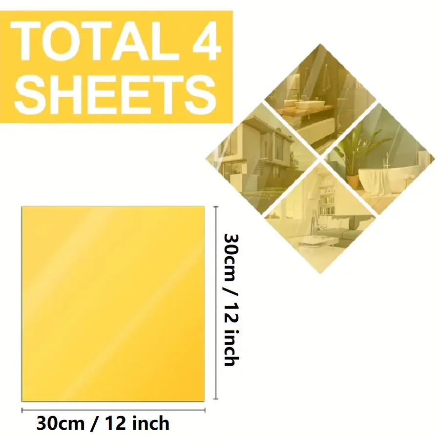 4pcs 20/30cm 3D Self-adhesive Mirror Wall Stickers Thickened  Flexible DIY Art Acrylic Mirror Stickers Living Room Decoration