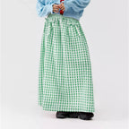 Women Y2K Bow Plaid Maxi Skirt High Waist Gingham Tiered Long Skirt Vintage A-Line Ruffle Flowy Midi Skirt Party Clubwear