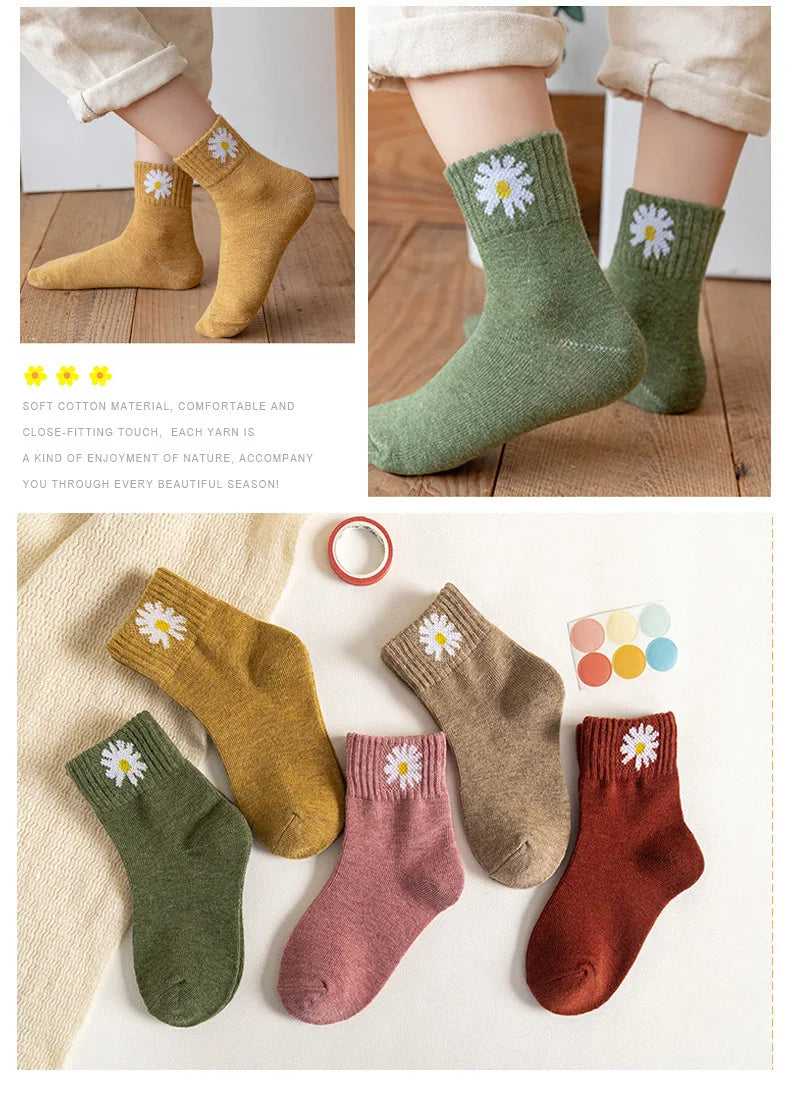 5Pairs/Lot Cartoon Stripe Kids Socks Casual Baby Girls Boys Cotton Spring Autumn Toddler Knitted Children Socks For 1-8Years