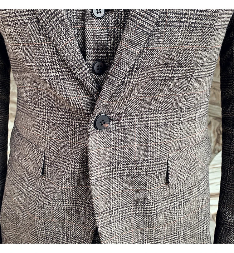 Men Luxury Slim Fit Check Suits Men Boutique Business Casual Formal Suits Sets Blazers+Pants Wedding Social Tuxedo Dress Homme