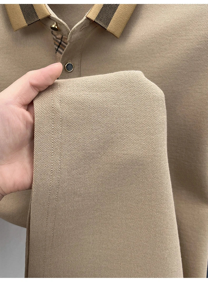 Summer new men's solid color casual fashion short sleeved polo shirt, summer comfortable business casual top