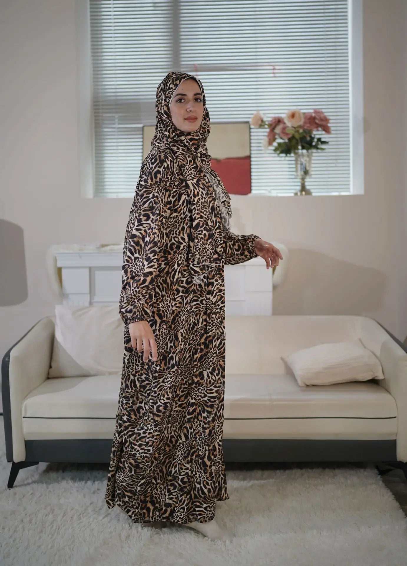 Eid Muslim Women Prayer Dresses Scarf Abayas Leopard Print Long Robe Ramadan Morocco Dubai Kaftan Islam Saudi Vestidos Jalabiya