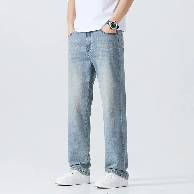 Summer Thin Straight Jeans Men's Clothing Soft Breathable Trousers Male Brand Comfortable Business Loose Denim Pants Retro Y2K