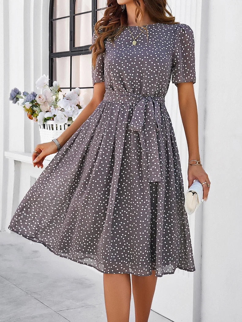 Casual Loose Printed Dot Short Dresses For Women 2025 Fashion Summer Women's A-Line Midi Dress Elegant Vintage Female Dresses