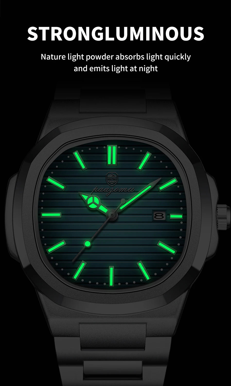 PENGAGAR Trend Men's Watches Classic Fashion Original Quartz Watch for Man Square Dial Waterproof Luminous Date Wristwatch Reloj